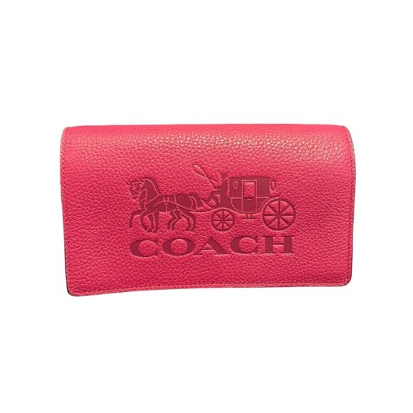 Coach Handbags - Coach Violet Leather Ann Fold-over Clutch Crossbody Horse & Carriage Print‎